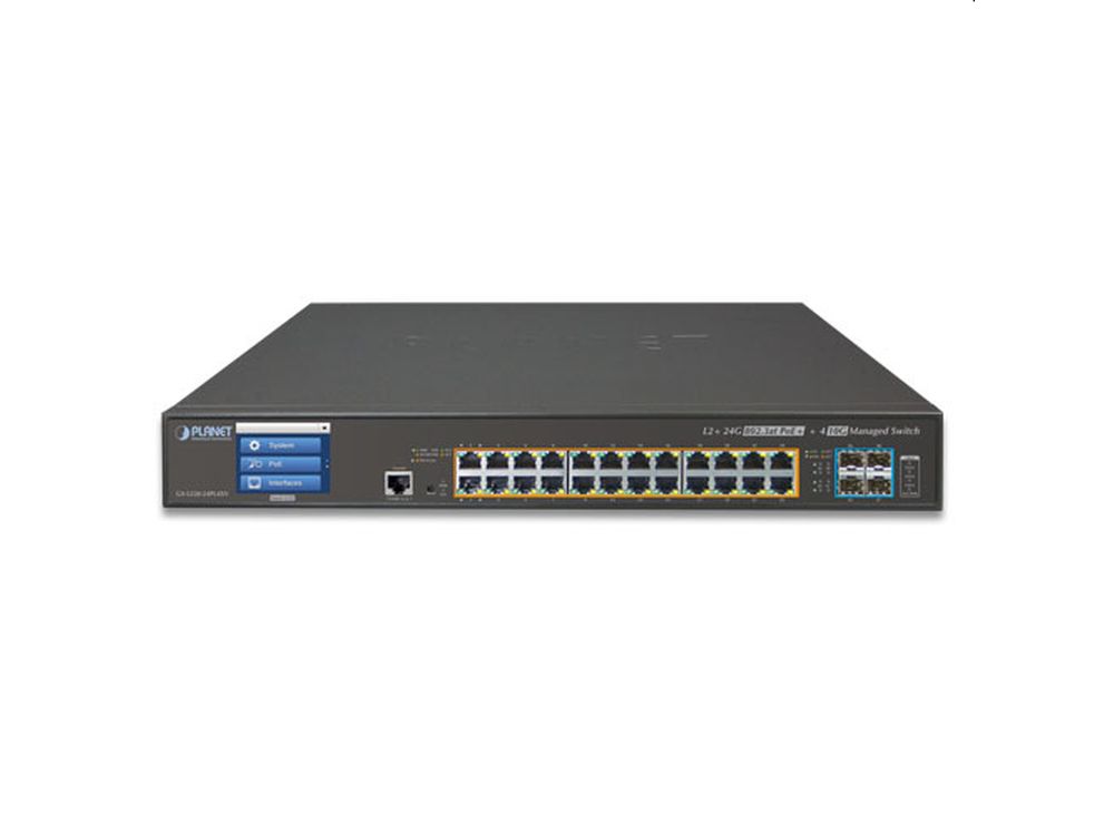 Afbeelding L2+/L4 24-Port 10/100/1000T 802.3at PoE + 4-Port  10G SFP+ Managed Switch with Color LCD