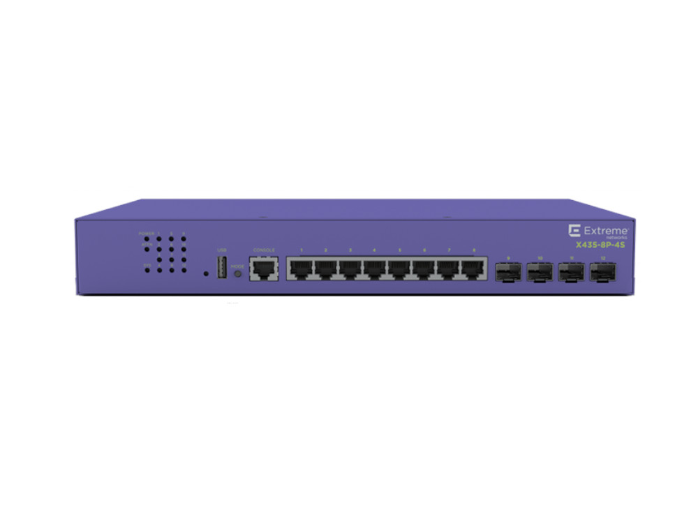 Afbeelding X435-8P-4S 8 port 10/100/1000BASE-T PoE+ half 4x1/2.5G unpopulated SFP 1 AC PSU fanless