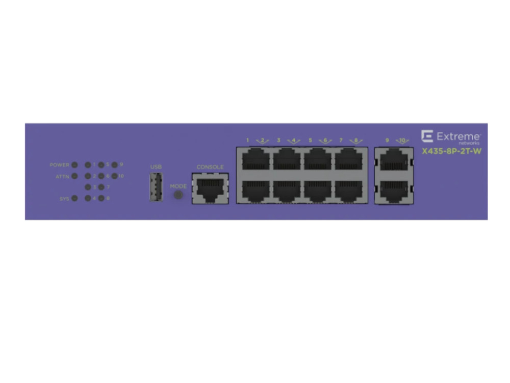 Afbeelding X435-8P-2T-W 8 port 10/100/1000BASE-T PoE+ half 2x1000BASE-T uplinks POE powered 802.3bt