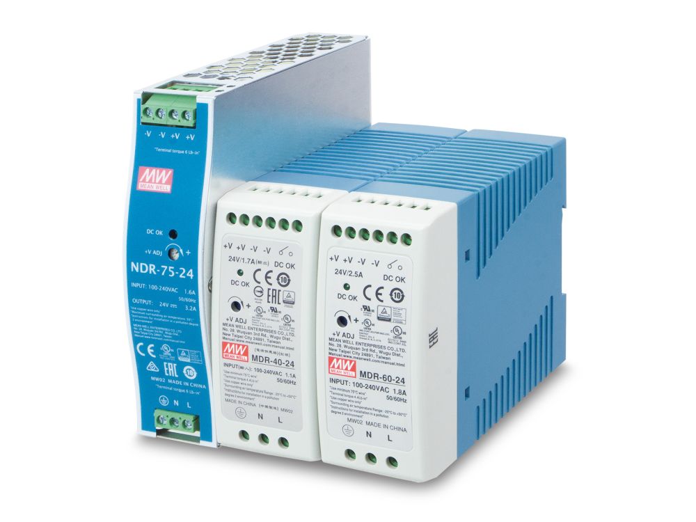 Afbeelding 24V, 60W Din-Rail Power Supply (MDR-60-24, adjustable 24-30V DC output)