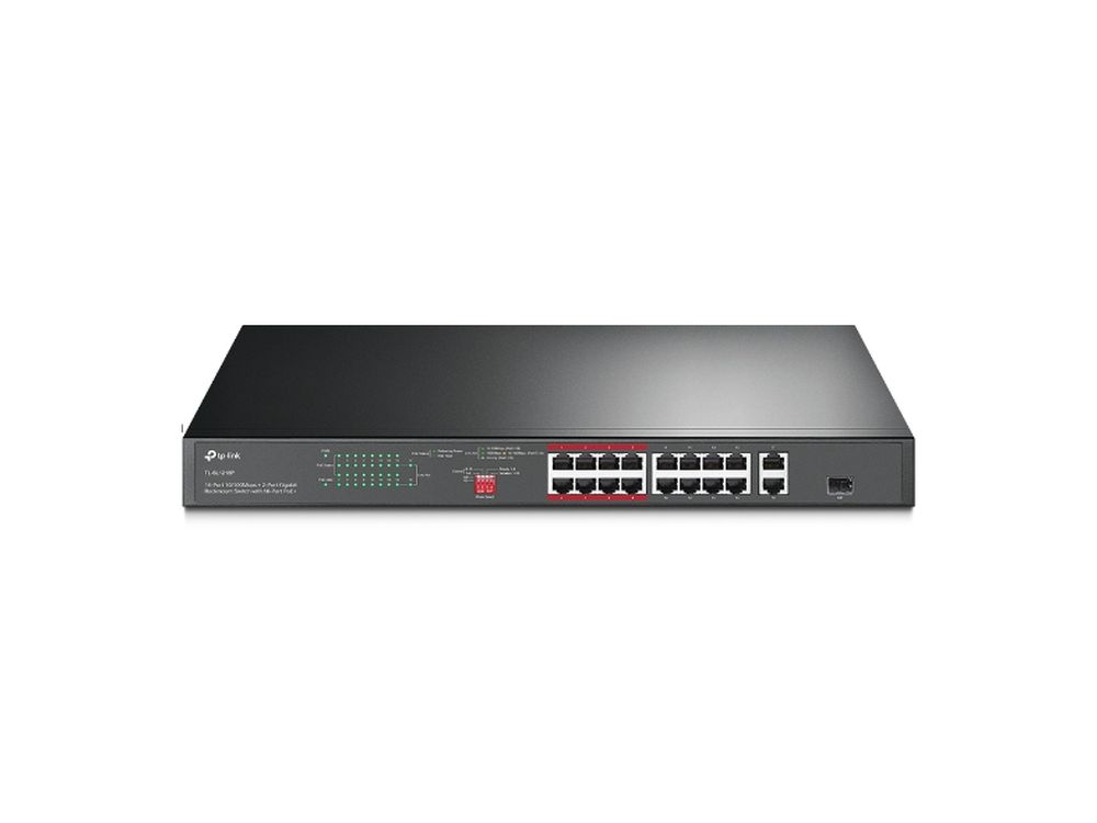 Afbeelding 16-Port 10/100Mbps + 2-Port Gigabit Rackmount  Switch with 16-Port PoE+