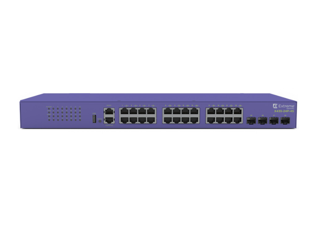 Afbeelding X435-24P-4S 24  port 10/100/1000BASE-T PoE+ half 4x1/2.5G unpopulated SFP 1 AC PSU