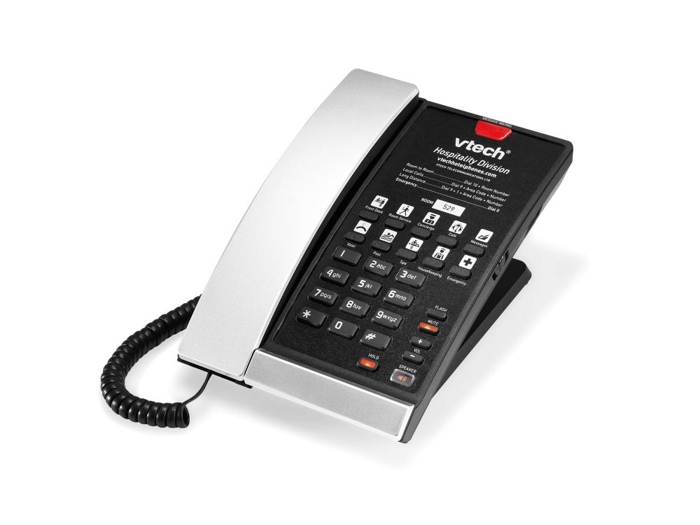 Afbeelding A2210 Silver & Black (10 keys) 1-Line Analog Corded Phone, 10 programmable keys