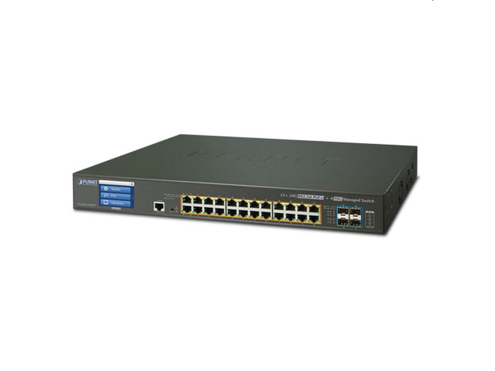 Afbeelding L3 24-Port 10/100/1000T 802.3at PoE + 4-Port 10G  SFP+ Managed Switch with Color LCD