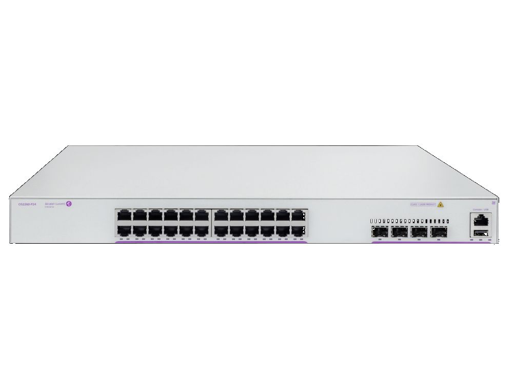 Afbeelding OS2260-P24, 24 * RJ45 ports 1G, 4 * 1G SFP uplink, PoE+ 195W, Internal PSU, Fan-Less