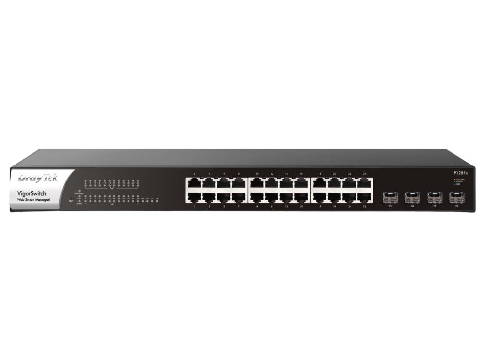 Afbeelding VigorSwitch P1281x 24 poorts Gigabit PoE + 4SFP+