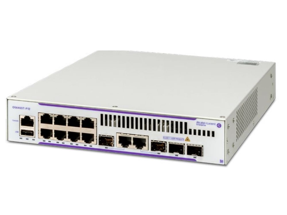 Afbeelding OS6465T-P12 Switch, AC PSU and EU Cord PoE+, 2 Gig combo, 2 SFP ports. 1RU x 1/2 rack