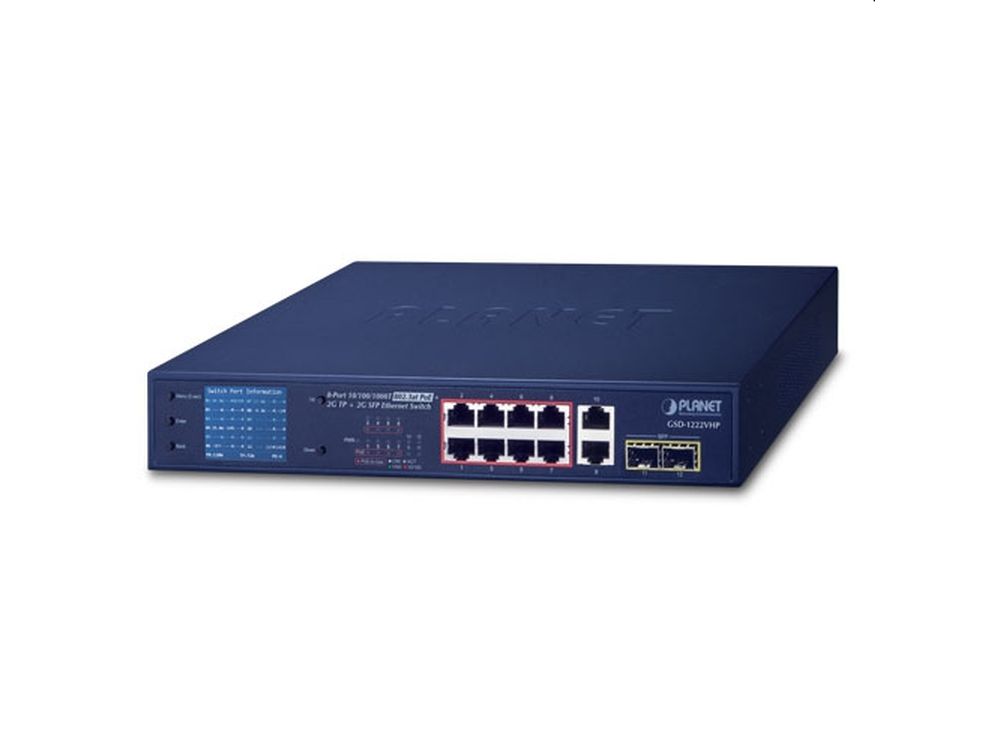 Afbeelding 8-Port 10/100/1000T 802.3at PoE + 2-Port 10/100/1000T + 2-Port 1000SX SFP Gigabit Switch